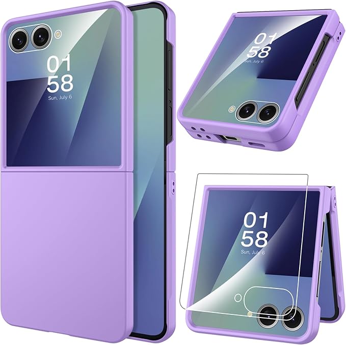Miimall Slim Fit for Z Flip 7 Case Anti-Scratches,Dustproof Hard Rugged Durable Thinnest Drop-Proof Shock-Proof Non-Slip Lightweight Grip Full Body Cover,Flip7 Phone Case with Screen Protector,Purple