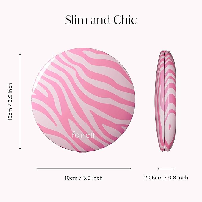 Fancii Mini Taylor Compact Magnifying Mirror with LED Light, 10x/1x, Rechargeable, 3 Light Settings, Dimmable-Small Lighted Travel Handheld Mirror for Pocket, Handbag, Purse, 2-Sided (Blush Zebra)