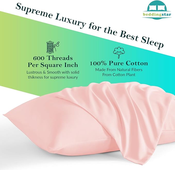 Travel Pillow Case 14x20 Size Set of 2 Envelope Closure Toddler Pillowcase 600 Thread Count 100% Egyptian Cotton Soft & Skin Friendly Travel Pillow Covers 14 x 20, Blush Pink