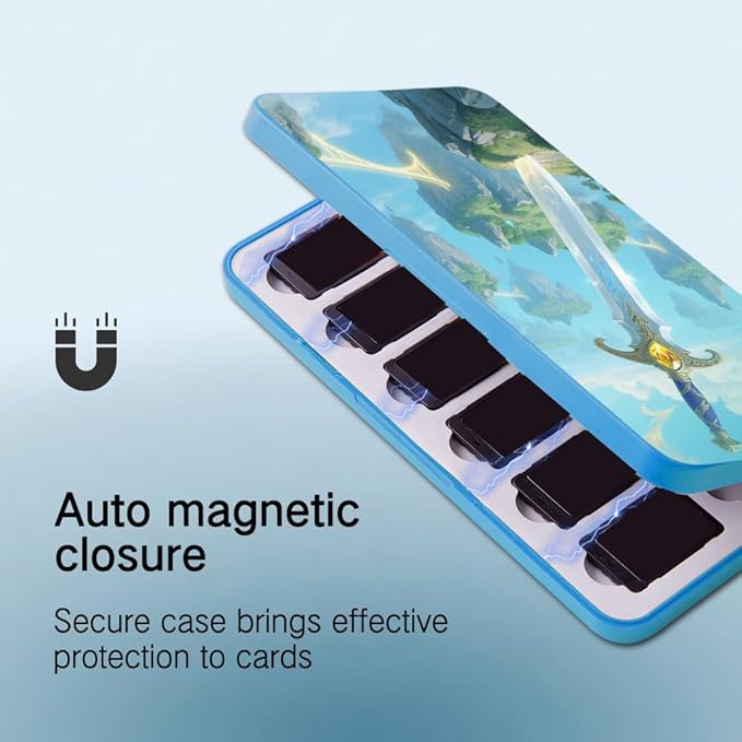 PERFECTSIGHT Switch Game Card Case for Nintendo Switc 2/ OLED/ Lite, 24 Switch Game Holder Cartridge Case with 24 Game & 48 Micro SD Cards Storage, Skyward Sword