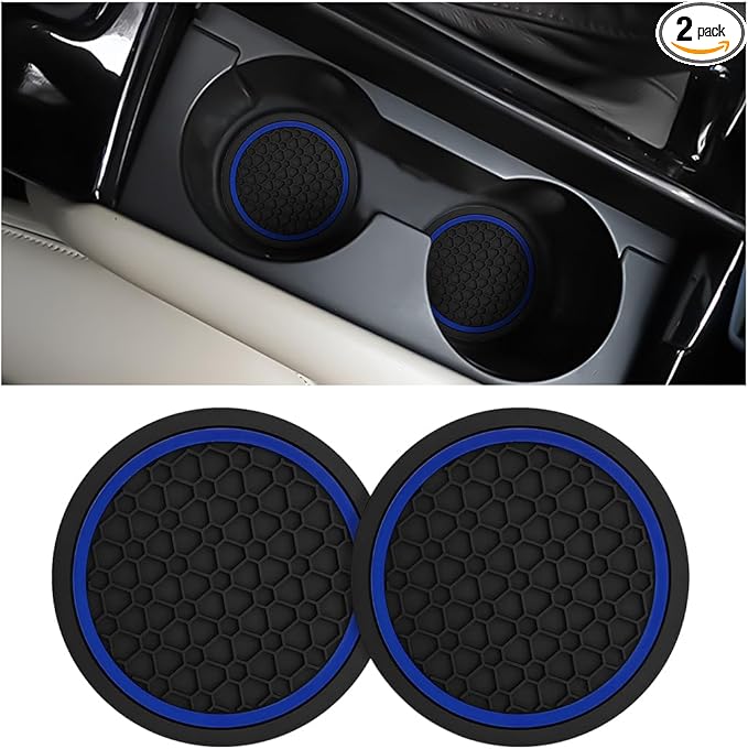 Mandark 2PCS Car Cup Holder Coasters, 2.75 Inch Non-Slip Insert Water Bottle Holder Pads, Dustproof Automotive Interior Accessories Mat, Universal for Vehicles, Trucks, RVs and More(Black/Blue)