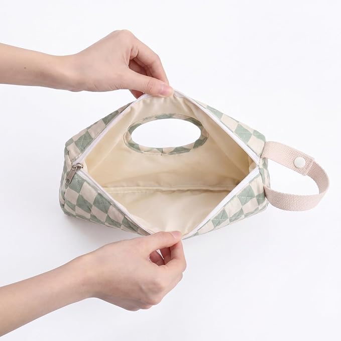 Quilted Green Plaid Baby Wipe Holder Fabric Wipes Organizer Bag with Handle Portable Wet Wipes Pouch for Baby Travel Home Car Stroller