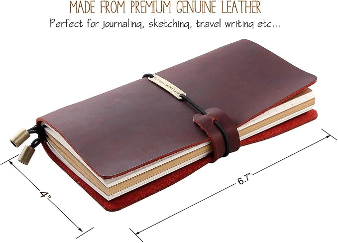 Robrasim Leather Journal Refillable Travelers Notebook, Antique Handmade Leather Writing Diary Notepad, Travel Journal Notebook for Men & Women, Medium Size 6.7" x 4" - Wine