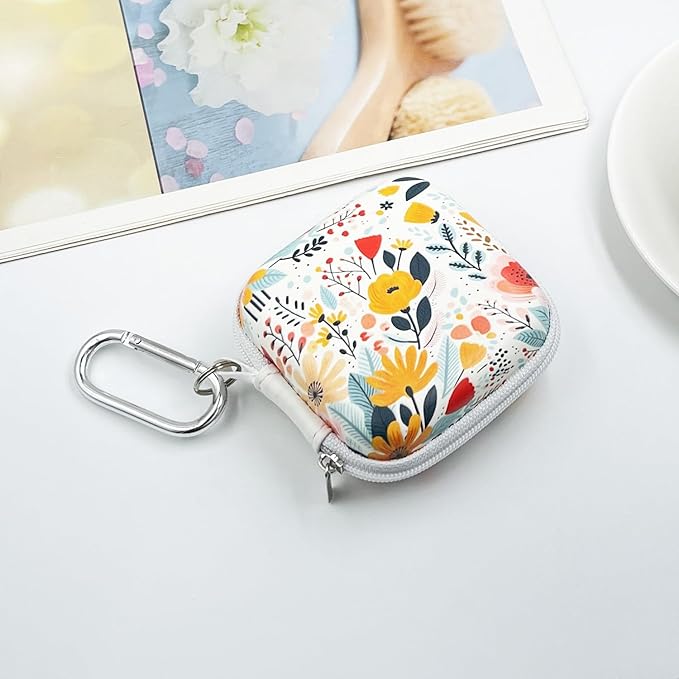 Earbud Case Headphone Organizer Ear Bud Case Portable EVA Carrying Box Storage Bag with Carabiner for AirPods Beats Bose Galaxy Buds 4/3/FE Data Cable Storage (Blooming Floral)