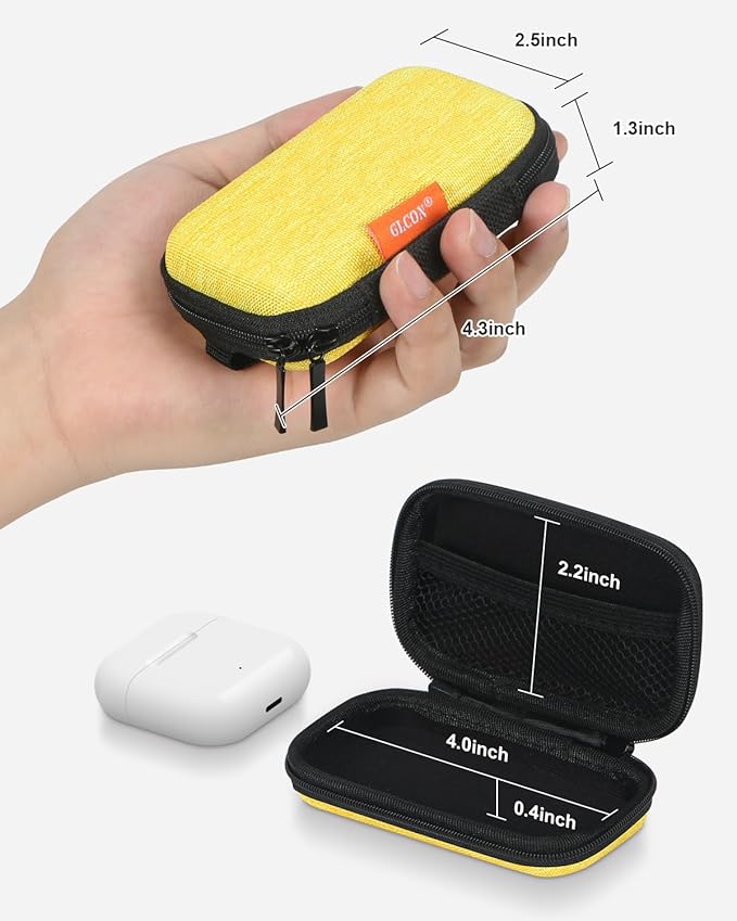 Mini Hard Earbud Case for Apple Airpods, Earpods, Samsung Galaxy Buds, JBL, Sony in-Ear Headphones - Small Cute Protective Case Pouch for Cable, Cord, Card, Earplugs, Heart Monitor - Gold-Yellow