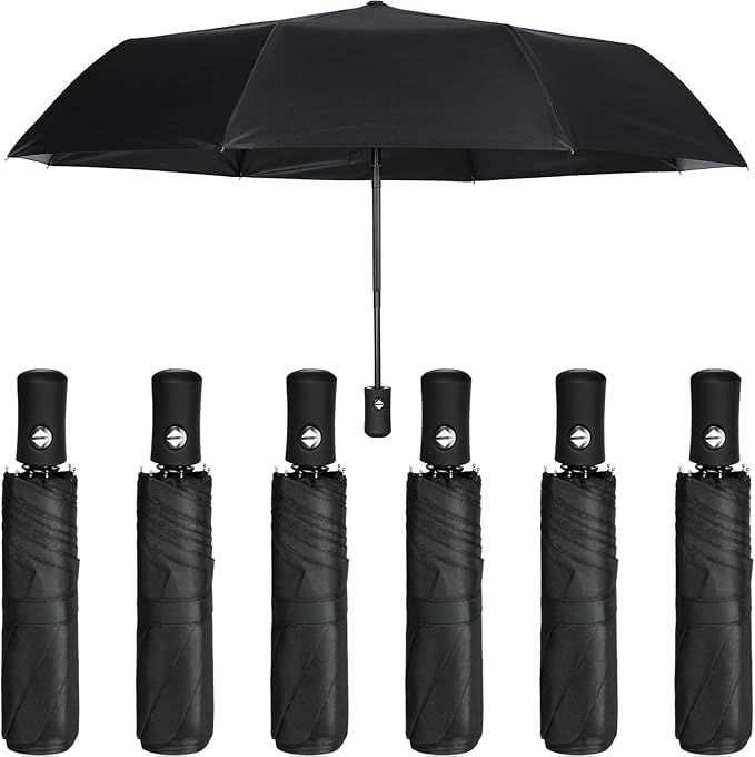 Jexine 6 Pcs Windproof Travel Umbrella for Rain Compact Small Automatic Lightweight Portable Umbrella for Men Women Backpack