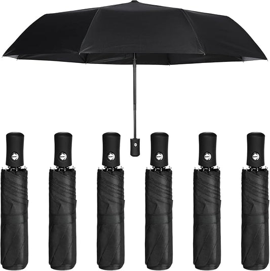 Jexine 6 Pcs Windproof Travel Umbrella for Rain Compact Small Automatic Lightweight Portable Umbrella for Men Women Backpack
