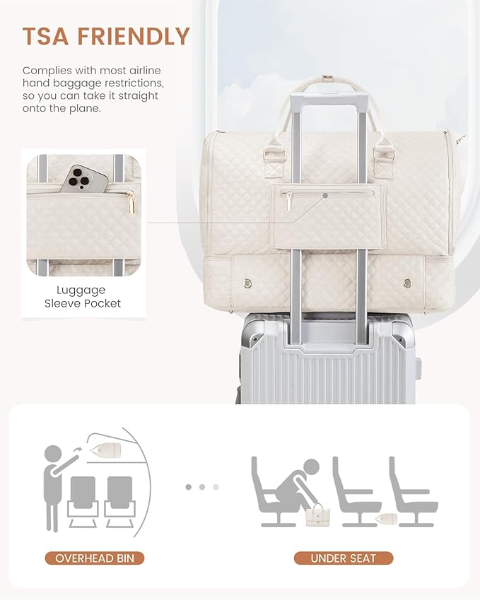 LOVEVOOK Convertible Garment Bag for Travel with Shoe Pouch, Carry On Garment Duffel Bag with Toiletry Bag, 2 in 1 Hanging Suitcase Suit Bag, Weekender Bag for Women Travel, Wedding, Beige