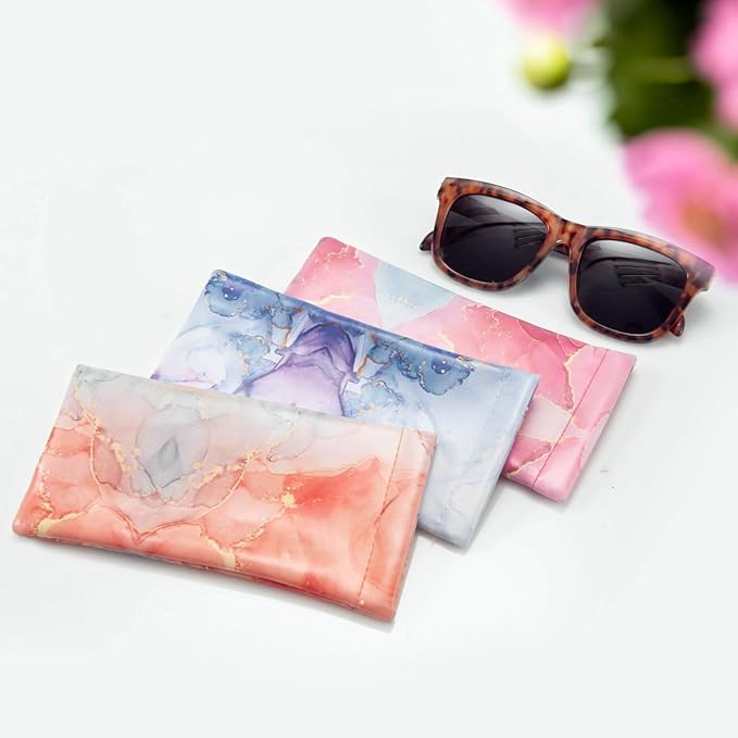 TRIUMPH VISION Squeeze Leather Sunglasses Pouch - 3 Pack Glasses Case Soft Eyeglass Sleeve Pouch Holder