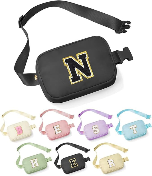 YOOLIFE Gifts for Mom Freind Sister Teacher Girlfriend Wife Her - Womens Personalized Birthday Gifts Monogrammed Travel Gifts for Women Initial Belt Bag Travel Crossbody Bags N, Small, Black