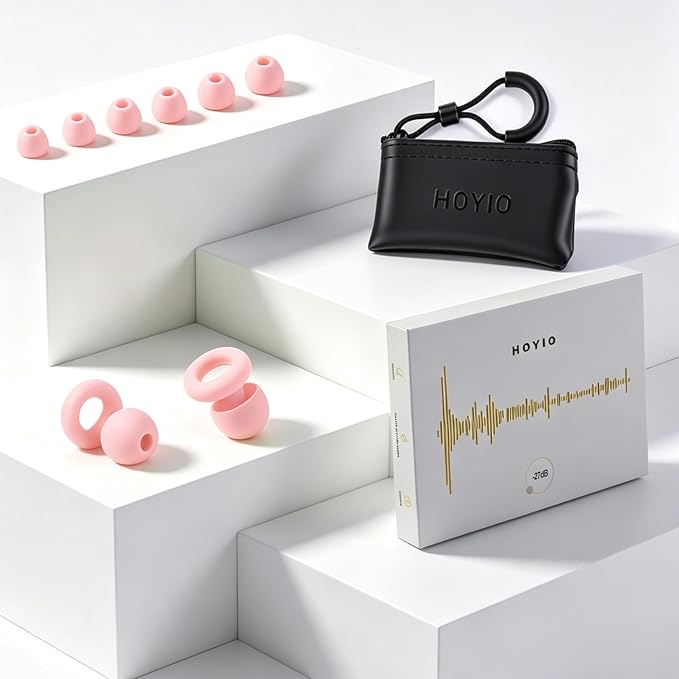 Ear Plugs for Noise Reduction–Super Soft, Reusable Hearing Protection in Flexible Silicone for Sleep, Noise Sensitivity & Flights-8 Ear Tips in XS/S/M/L–27dB Noise Cancelling–Pink