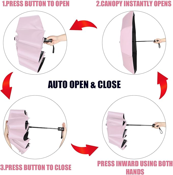Jexine 6 Pcs Windproof Travel Umbrella for Rain Compact Small Automatic Lightweight Portable Umbrella for Men Women Backpack