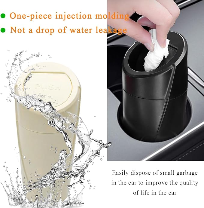 Car Trash Can with Lid, Portable Leakproof Auto Cup Holder Door Garbage Container, Multipurpose Waterproof Mini Cup Holder Trash Can Interior Organizer for Car Home Office (Beige)