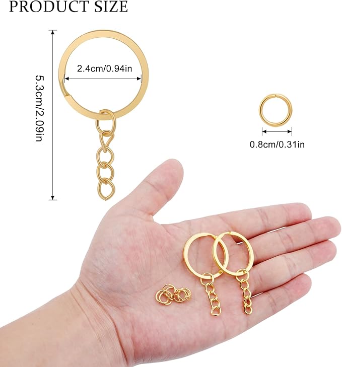 10Pcs Keychain Key Ring with Chain Bulk Split Key Chain,1.1 Inch Key Chains Parts with Open Jump Ring Connector for Jewelry Making Crafts (Gold)