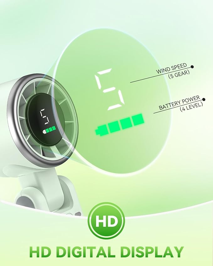 PlayHot Portable Handheld Turbo Fan, 5-Speed Personal Fan, USB-C Rechargeable Fan Up to 12 Hours, 3 IN 1 Hand Fan with Air Turbo Tech Cooling, Travel Fan for Cruise, Beach, Gifts for Women (Green)