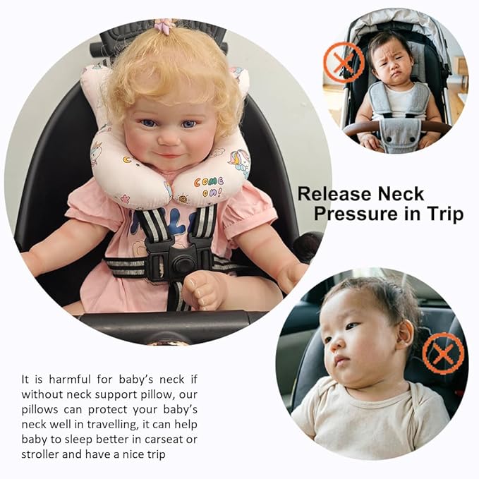 Baby Neck Pillows, Comfortable Baby Travel Head Neck Support Pillow for Car Seat Stroller Pushchair, Soft PP Cotton Travel Pillow for 0-2 Years Old Toddler Infant Newborn, Rainbow