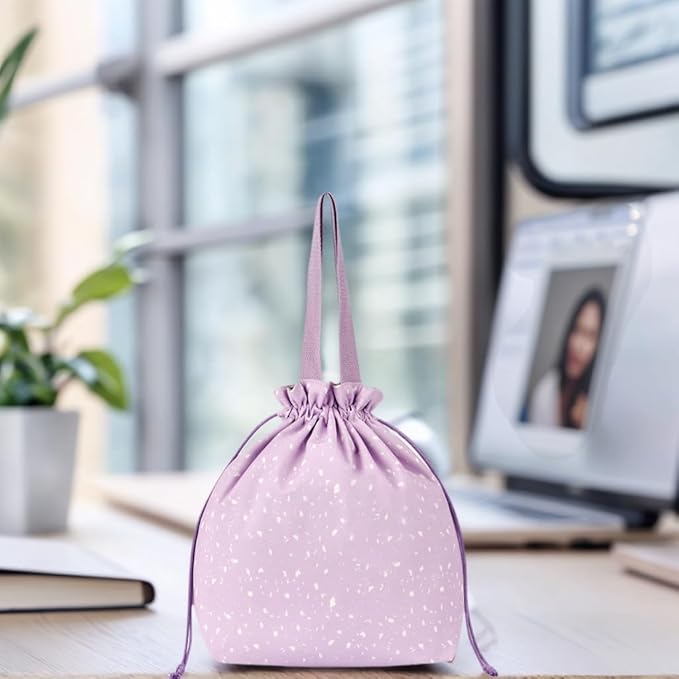 Reusable Small Lunch Bag,Drawstring Lunch Bag,Insulated Handbag Tote bag with Handle (Purple)