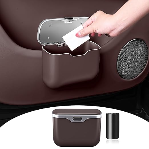 HOLDCY Car Trash Can, Waterproof Multi‑Functional Auto Trash Bin for Door/Console/Seat Back, Universal Vehicle Garbage Can for Car/Truck/SUV Drivers (Brown)
