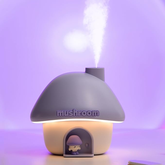 Portable Mini Humidifier, 300ml Small Cool Mist Humidifier, Personal Desktop Humidifiers for Baby Bedroom Travel Office Home,7 Modes of sunset atmosphere light, 2Modes of night light