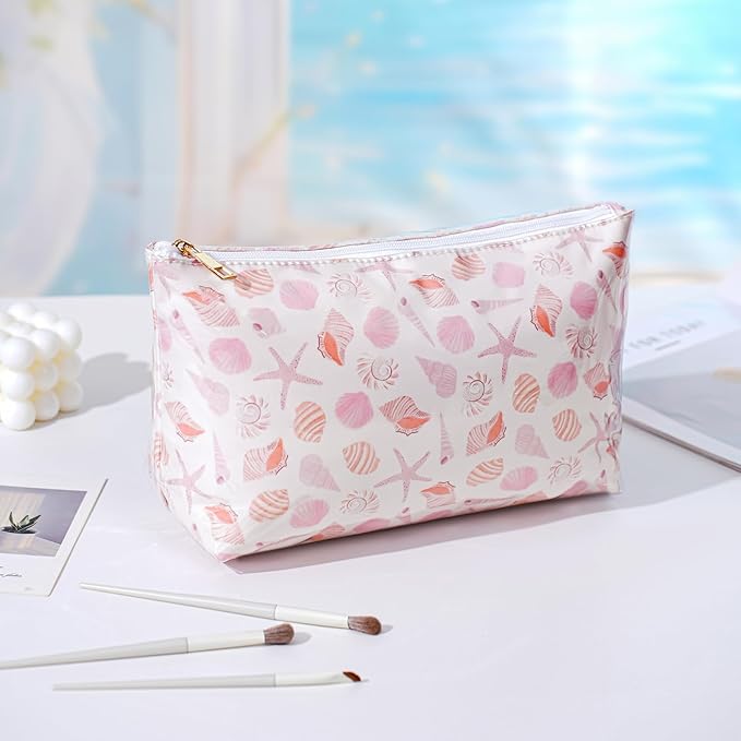 Large PVC Waterproof Sea Shell Makeup Bag,Clear Coated Cosmetic Bags,Easy to Clean,Travel Organizer Zipper Pouch Beach Vacation Essentials for Women Girls(05Shell)