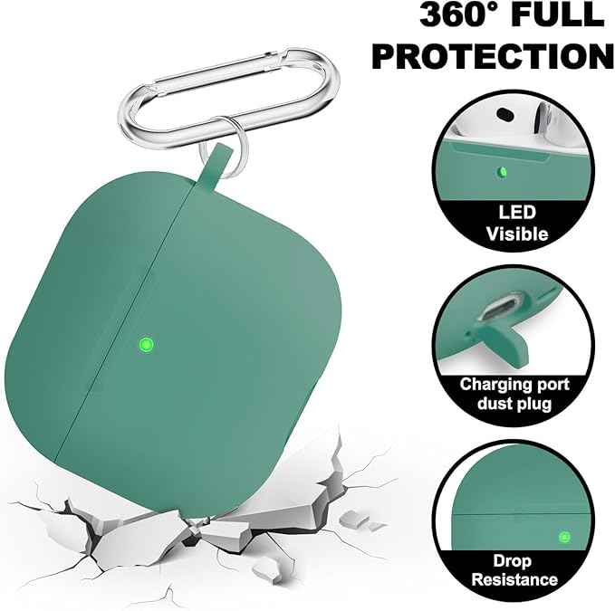 for AirPods 4th Case Cover, Soft Silicone Case with Cleaner Kit, Keychain, Full Protection for Men and Women, Compatible with AirPods 4th Generation (Pine Green)