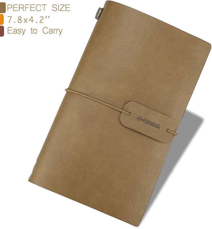 ai-natebok Travel Journal Notebook Vintage Retro Handmade Leather Lined Journal Refillable Note Book for Taking Notes, 4.72 X 7.87inch (White Coffee)