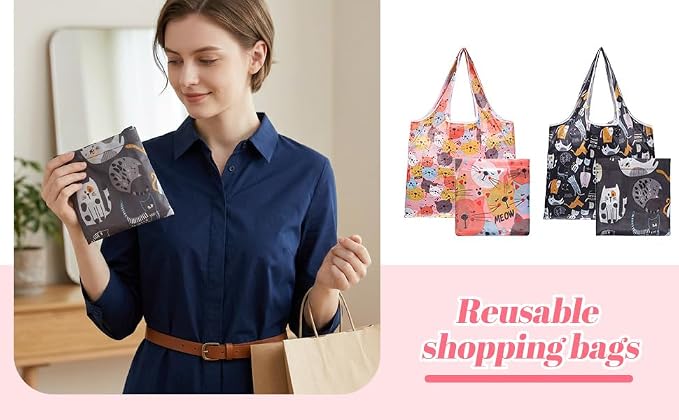 2 Pcs Foldable Shopping Bag Reusable Grocery Bags Extra Large Foldable Shopping Bag Washable Polyester Bags in Pocket
