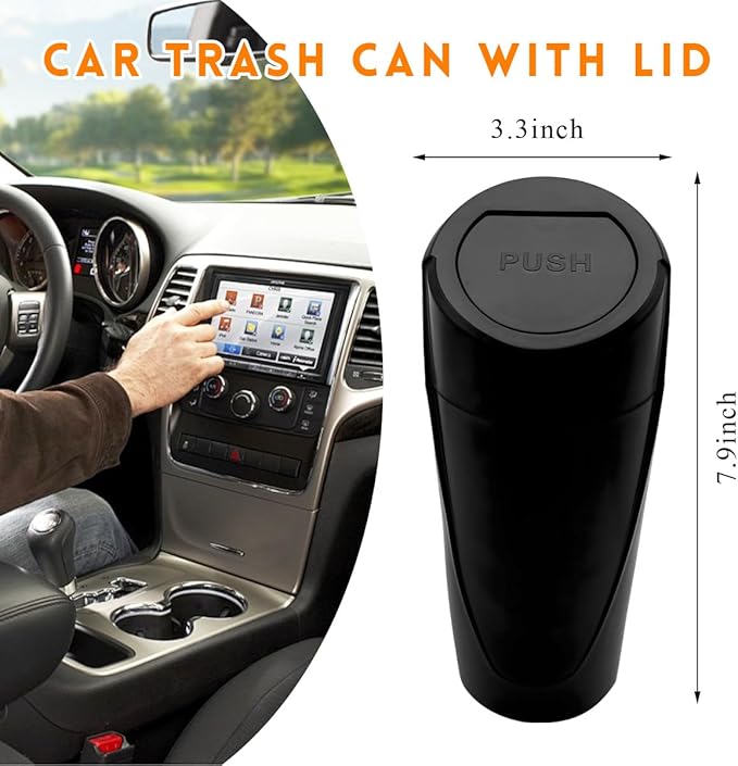 Car Trash Can with Lid, Portable Leakproof Auto Cup Holder Door Garbage Container, Multipurpose Waterproof Mini Cup Holder Trash Can Interior Organizer for Car Home Office (Black)