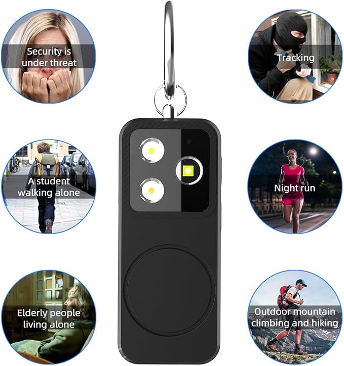 B11 Portable Lighting Women's Safety Alarm Device 150dB Buzzer Alarm Strobe Light Rechargeable with Charging Cable and Power Switch Night-time Flashlight Keychain (Black - Lighting Alarm)