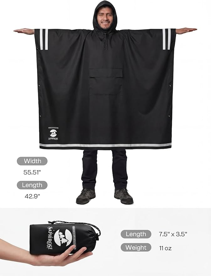 SaphiRose Hooded Rain Poncho Waterproof Raincoat Jacket for Men Women Adults