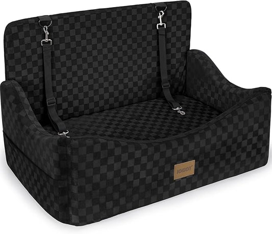 JOEJOY Dog Car Seat for Medium/Large Dogs - Reversible Dual-Sided Travel Dog Car Bed with Memory Foam, Washable Pet Booster Seat for Do gs up to 55 lbs or 2 Small Dogs, 2 Safety Leashes, Black