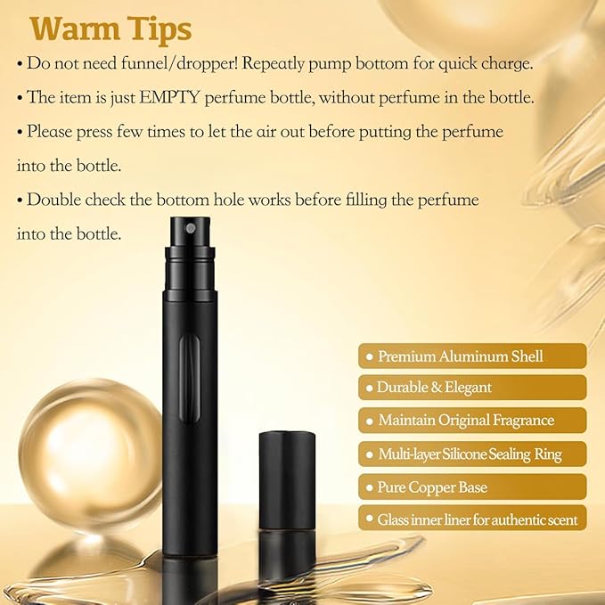 2PCS Perfume Travel Refillable Bottle, Bottom-Filling Fragrances Perfume Atomizer, Empty Mini Cologne Dispenser, Portable Sprayer Pocket Size for On the Go 10ml (Black & Light Pink)