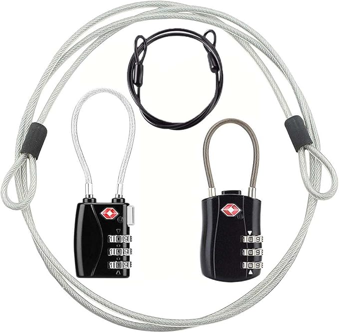 TSA Locks, Digit Combination Padlockss and Steel Cable Combination Travel Security Lock, Coded Lock for Baggage Travel Bag, Suit Case, Gym, Bike Locks (TSA Luggage Locks-2)