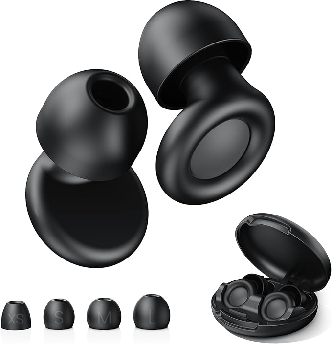 JUSTRVN Earplugs for Sleeping,2 Pairs of Noise Reduction Earplugs for Concert&Study, Hearing Protection Earplugs -30dB with 4-Size Tips,Reusable Silicone Earplugs for Comfort,Focus and Loud Events