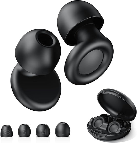 JUSTRVN Earplugs for Sleeping,2 Pairs of Noise Reduction Earplugs for Concert&Study, Hearing Protection Earplugs -30dB with 4-Size Tips,Reusable Silicone Earplugs for Comfort,Focus and Loud Events