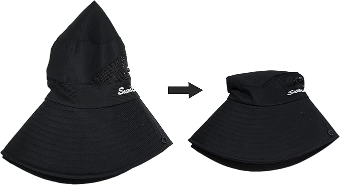Women's Summer Sun-Hat Ponytail - Outdoor UV-Protection Mesh Wide Brim Foldable Hat with Ponytail Hole