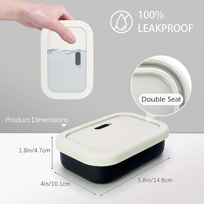 AIDIMMING Large Leak Proof Travel Soap Case, Vented Shampoo Bar Holder for Kitsch Shampoo and Conditioner Bar Set, Drain Tray Container for Large Bars, Handmade Bars, Travel Gym (Offwhite& Black)
