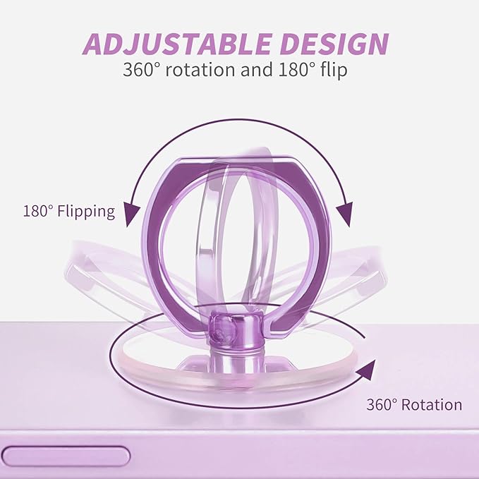 2 Pack Jsoerpay Clear Phone Ring Holder, Transparent Cell Phone Ring Grip 360°Rotation Finger Ring Stand, Phone Kickstand Compatible with Most of Phones, Tablet and Case, Lavender