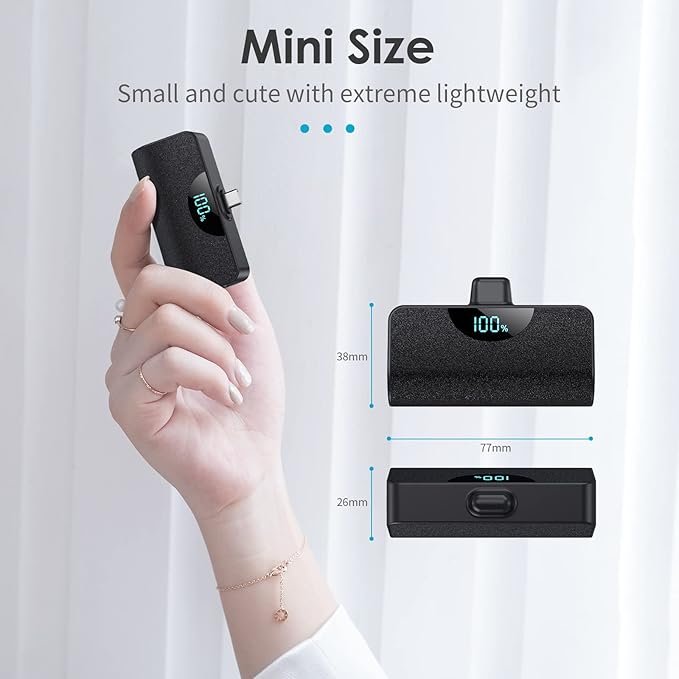 Mini Portable Charger 5500mAh Power Bank, 15w PD USB C Cell Phone Portable Power, LCD Display Battery Pack Compatible with Android Phone/Samsung Galaxy S22,S21/Note/Moto/LG/Pixel /Nexus/OnePlus 9 etc