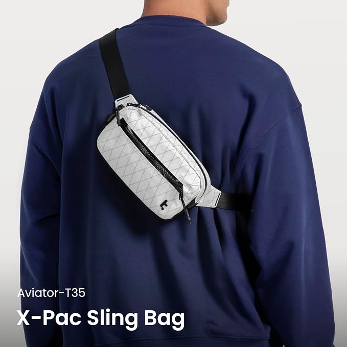 tomtoc 1.5L X-Pac Sling Bag with RFID Blocking, Crossbody Bag Minimalist Chest Shoulder Pack for Men/Women, Water-resistant Lightweight Casual Funny Pack for Travel, Daily Commute