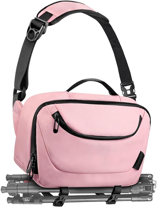 TAAOKA Camera Sling Bag,Waterproof Camera Case with Tripod Holder,Lightweight DSLR/SLR/Mirrorless Camera Bags Crossbody for photographers-Pink