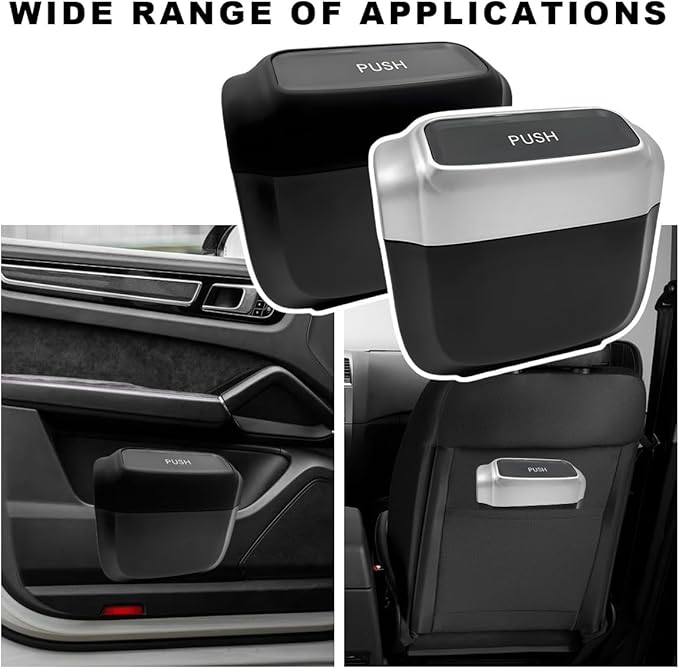 Car Trash Can with Lid, Leakproof Auto Garbage Can Mini Hanging Dustbin with 30 Trash Bags, Waterproof Plastic Garbage Organizer for Vehicle Home Office, Car Accessories (Black)