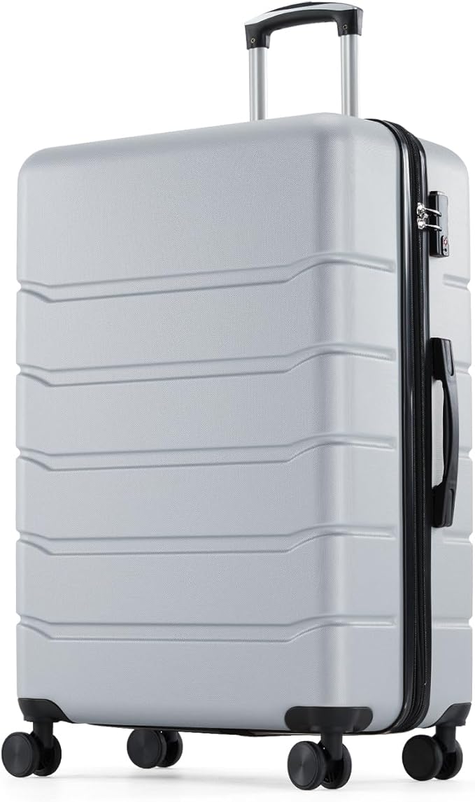 Sweetcrispy Carry on Luggage, Hard Shell ABS Suitcase with Double Spinner Wheels, Lightweight Expandable Rolling Suit Case with TSA Lock, 20 Inch Light Grey