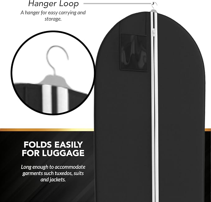 Suit, Dress and Gown Garment Travel Bags - 54" - Men's and Women's Clothing Cover - Your Bags (Black)