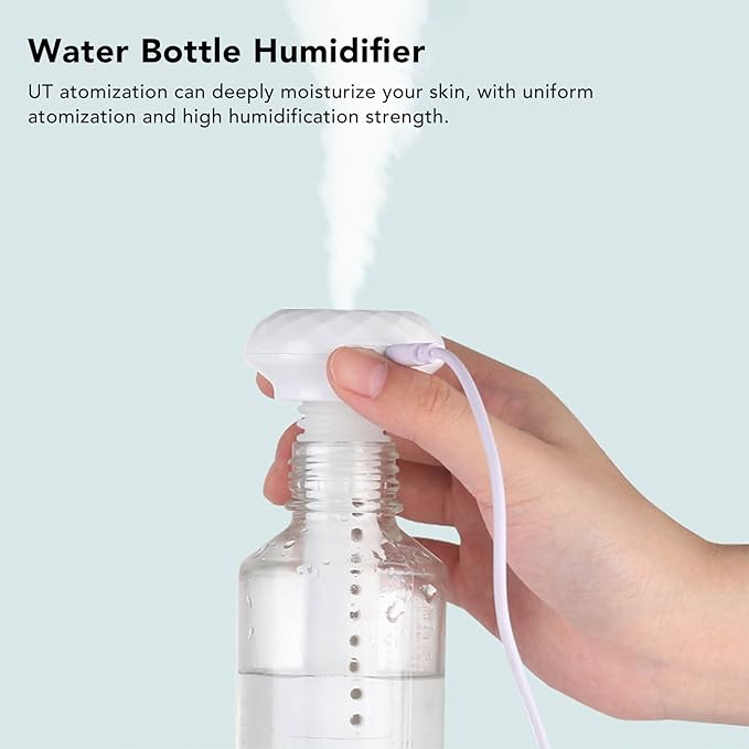 USB Cool Mist Humidifier, Small USB Personal Humidifiers Desktop Humidifier Mute White Mini Portable Humidifiers High Capacity Water Bottle Humidifier for Home Car