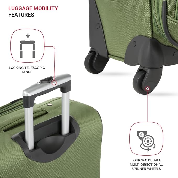 SWISSGEAR Sion Softside Expandable Spinner Luggage Durable Lightweight Travel Suitcase, Evergreen, Checked-Medium