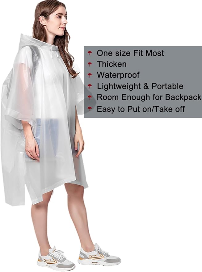 Rain Ponchos for Adults, 2 Pack Raincoats Jacket Reusbale with Drawstring Hood Sleeves for Women Men