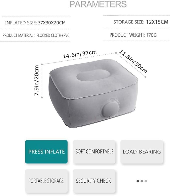 Car Foot Rest Pillow Leg Support Pad Cushion Inflatable Portable Under Seat Foot Rest for Kids Road Travel Rear Front Passager Seat Airplane Flying Long Air Plane Flight Train Traveling Truck