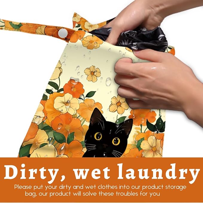 Black Cat Floral Wet Dry Bags Reusable Waterproof Wet Bags Swimsuit Bag Diaper Pouch for Travel Towels Beach Gym Cat Gifts for Women Friend Travelers 10 x 13 Inches