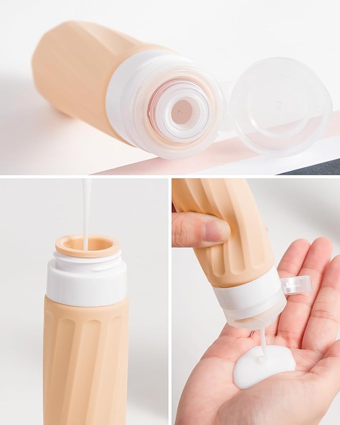 Mrsdry Travel Size Toiletries 8 Pack, TSA Approved 3oz Silicone Squeeze Bottles & Cream Jars with Clear Travel Bag